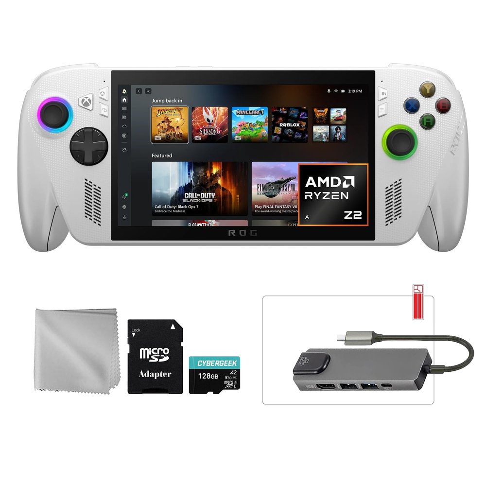 ASUS ROG Xbox-Ally 512GB AMD Ryzen Z2 A CPU Gaming Handheld 7-inch Touchscreen 120Hz, Mytrix Hub, 128GB MicroSD Card, 4 Accessories: 5 in 1 Bundle