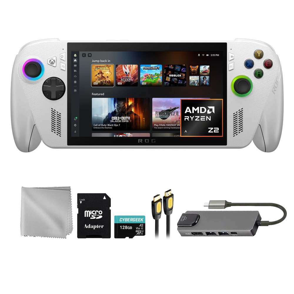 ASUS ROG Xbox-Ally 512GB AMD Ryzen Z2 A CPU Gaming Handheld 7-inch Touchscreen 120Hz, Mytrix Hub, 128GB MicroSD Card, 4 Accessories: 5 in 1 Bundle