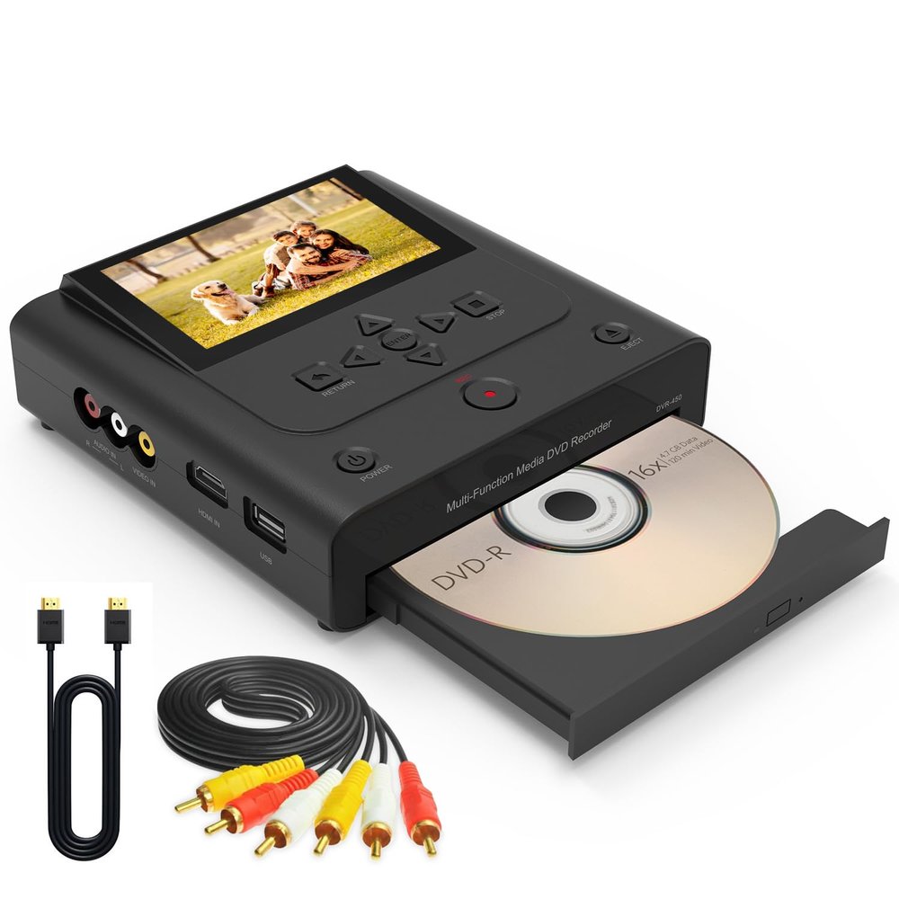 Multi-Function Media DVD Recorder with LCD Display, AV and HDMI Inputs, Black