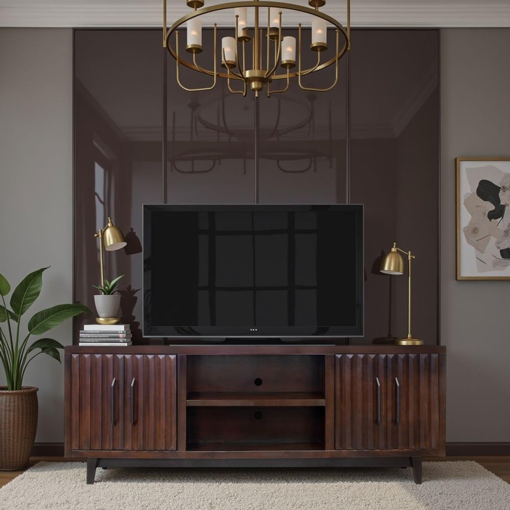 75 inch TV Stand, for TVs up to 85 inches, No Assembly Required, Rosewood Finish TV Cabinet Entertainment Center,for The Living Room
