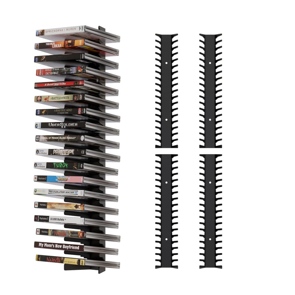 STORICANS Video Game Wall Mount Organizer, 4 Piece Set, 72 Disc Capacity, Multi-Size Slots for PS5/PS4/Xbox/Switch Games, Black (4)