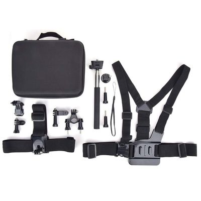 12 in 1 Action Camera Tool Kit | Chest/Helmet/Cycling Mounts | Universal Accessory Set for Outdoor Sports/Vlogging/Cycling | Selfie Stick & Case Included