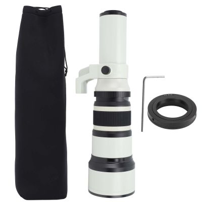500mm F6.3 Manual Focus Telephoto Lens with T2 Adapter Ring, Metal Structure, MC Coating - High Contrast Image, Accurate Focus, Ideal for Wildlife and Sports Photography (White)