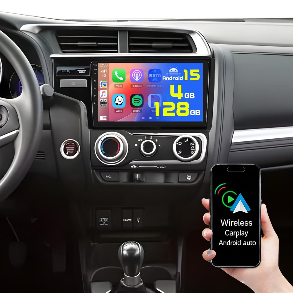 [4+128G] Android 15 Car Stereo for Honda Fit 2014-2018, Hikity 9'' in-Cell Touch Screen Honda Fit Radio Wireless Carplay Android Auto 5G WiFi/Bluetooth/Mirror Link, GPS SWC FM/RDS/EQ Backup Cam+Mic