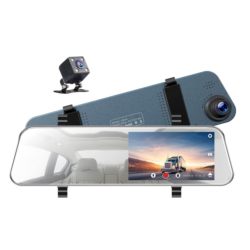 5'' Rear View Mirror Dash Cam Front and Rear,1080P Dual Lens Backup Camera Full Touch Screen,Night Vision, Reversing Assistance,Motion Detection,Loop Recording