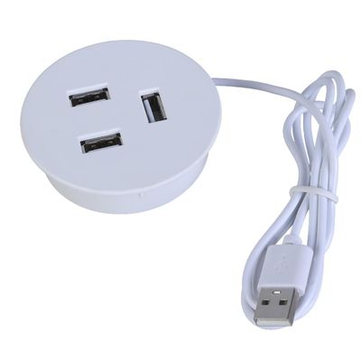3 Port USB Desktop Embedded Charging Adapter for 3 Hubs Computer Desk Splitter Charging Cable Management PC
