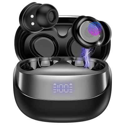 DUSONLAP Sleep Earbuds Bluetooth 5.4 in Ear Light-Weight Headphones, Mini Sleep Headphones Small Design for Side Sleepers, 47H Playtime with Charging Case, Deep Black