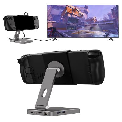 Antank 2 in 1 Magnetic TV Dock & Foldable Stand for Steam Deck/OLED, Portable TV Docking Station, 4K@120Hz HDMI, Gigabit Ethernet, 100W Input, 2 USB Ports, Aluminum Alloy Stand for Steam Deck & iPhone