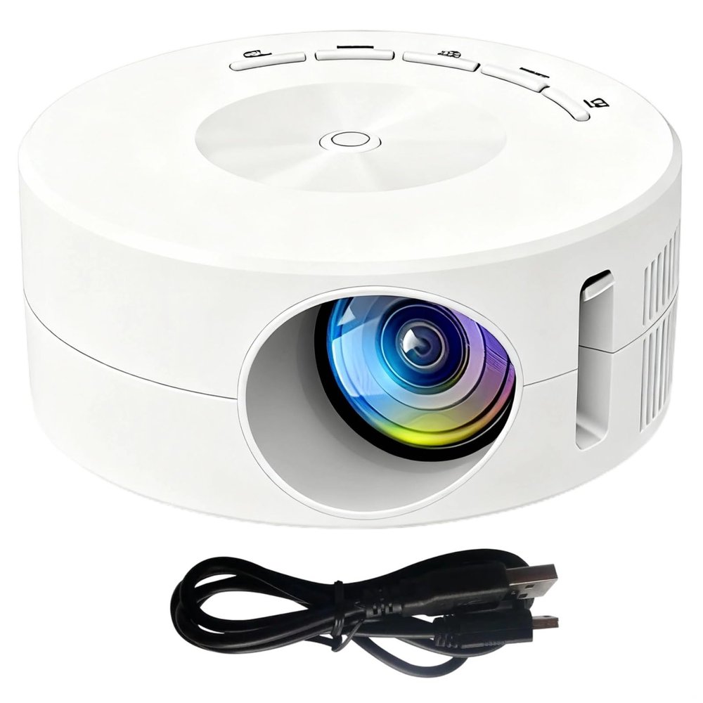 boxoon Portable Projector, Wired Smartphone Sync, 14-100 Inch Display, Led, Built-In Speaker, 4.3 X 1.9 In, White