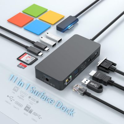 for Microsoft Surface Dock Triple Displays HDMI+VGA, 11 in 1 Surface pro Docking Station for Surface Pro 10/9/8/X/7/6/5/4,Surface Laptop 6/5/4/3/2, Surface Book (HDMI VGA Ethernet SD/TF Audio 5*USB)