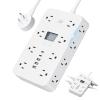 16-in-1 Power Strip with Switch & Surge Protection, Portable Flat Plug Surge Protector Power Strip, with 12 AC Power Outlets 4 USB(2C), 5/10 FT Extension Cord, for Home Office Travel (White-A, 10FT) view 1