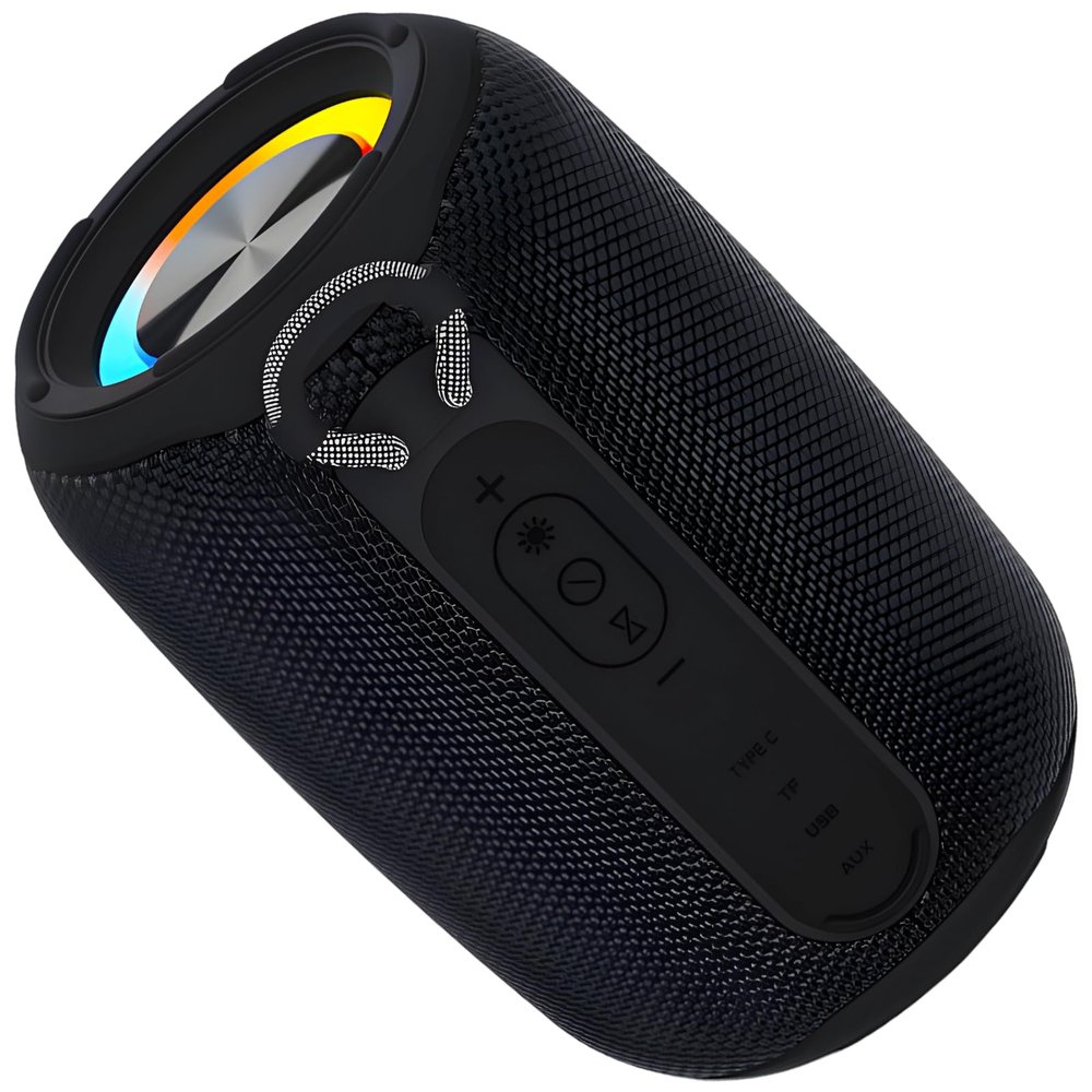 Bosreroy 20W Portable Wireless Speaker, Ipx6 Waterproof, Outdoor Use, Heavy Bass, Colorful Lights, Aux & Tf Card Support, Black
