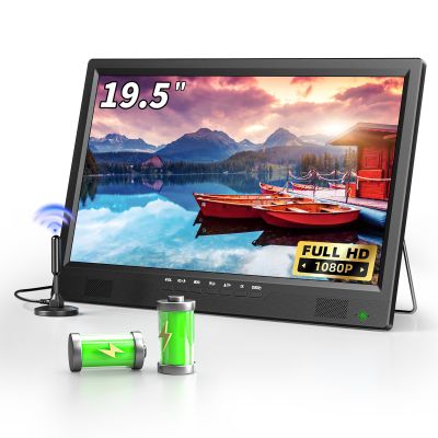 NORTHING 19.5" Portable TV for Outdoor Indoor, 8000mAh Built-in Power Operated Portable TV for Camping Kitchen Counter Bedroom RV Patio Car, Small T V with Antenna/HDMI/USB/AV Input
