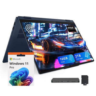 Lenovo IdeaPad 5 16" WUXGA Touch 2-in-1 Laptop, AMD Ryzen AI 7 350, 16GB LPDDR5X, 2TB Storage (1TB SSD+1TB Docking Station), AMD Radeon 860M, Backlit Keyboard, FHD IR Camera, Win 11 Pro, Blue