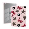 AdorableWhimsy Aesthetic Leopard Print Star Vase Case for iPad 5th/6th Generation(2017/2018), for iPad Air/Air 2 9.7 Inch Black Eight Red Bow Design Trifold Stand Leather Cover Clear Back view 1