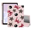 AdorableWhimsy Aesthetic Leopard Print Star Vase Case for iPad 5th/6th Generation(2017/2018), for iPad Air/Air 2 9.7 Inch Black Eight Red Bow Design Trifold Stand Leather Cover Clear Back view 2