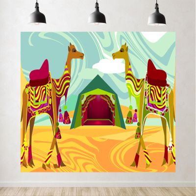 10x8ft Decorated Camel Photography Backdrop, Desert Theme Party Background Kids Birthday Party Decorations Photoshoot Studio Props Fabric