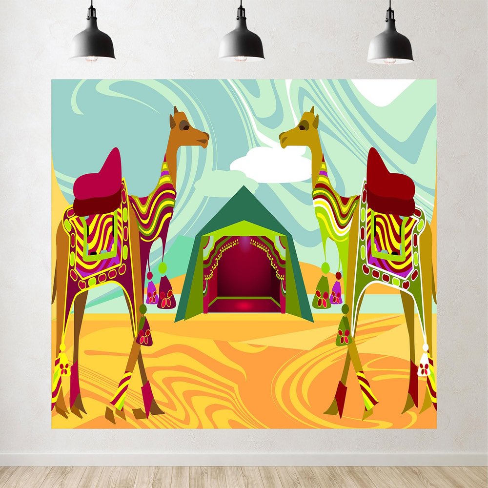 10x8ft Decorated Camel Photography Backdrop, Desert Theme Party Background Kids Birthday Party Decorations Photoshoot Studio Props Fabric