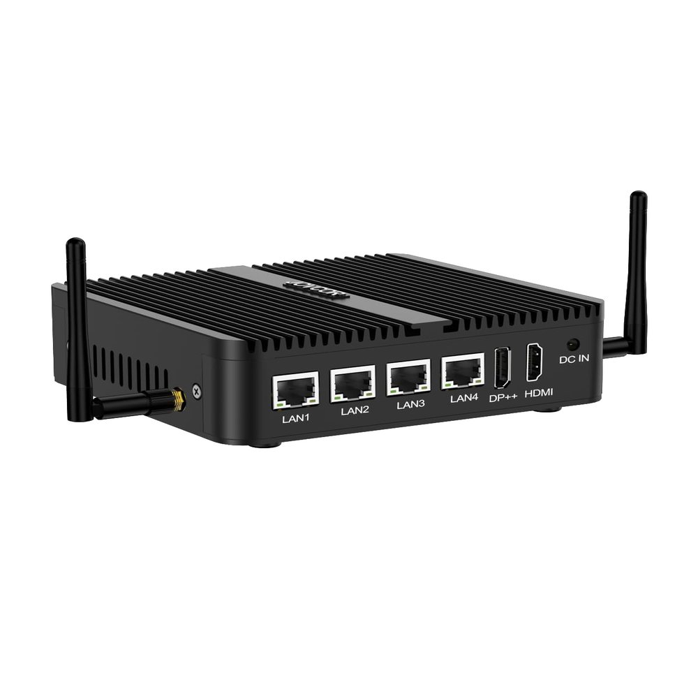 JOVCOR Firewall Mini PC, Industrial Computer, Processor N100 4 x RJ45 LAN 4K Dual Display Dual COM, Fanless Mini PC 8GB DDR4 128GB SSD, Mini Server WiFi5 BT4.2 Auto Power on