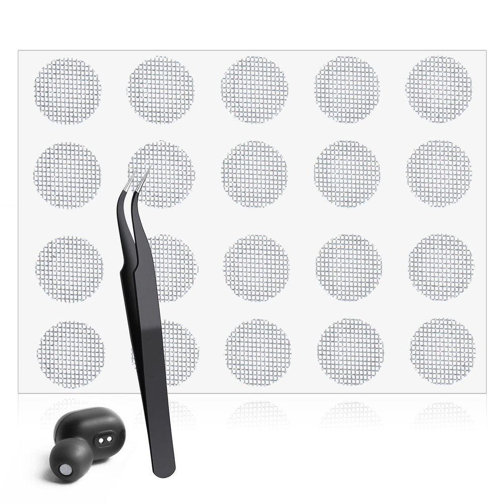 20 PCS Earbud Mesh Replacement with Tweezers, 4 Mm Stainless Steel Earbud Dust Filter Mesh Compatible with Most in-Ear Headphones