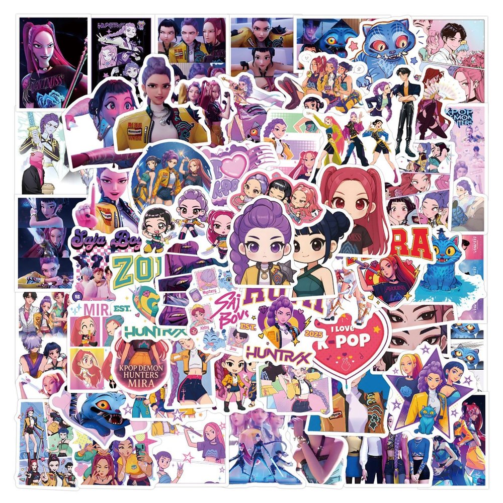 110pcs Demon Hunters Movies Stickers Pack,Vinyl Waterproof Demon Hunters Decal for Water Bottle Laptop Toy Sticker for DIY Decorate Bumper Phone Hard Hat Kids Teens Gifts