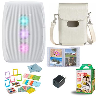 Fujifilm INSTAX Mini Link 3 Smartphone Printer + INSTAX Mini Instant Film (20 Sheets) + USB Wall Charger + BluebirdSales Travel Bag, Photo Album, Microfiber Cleaning Cloth (Clay White)