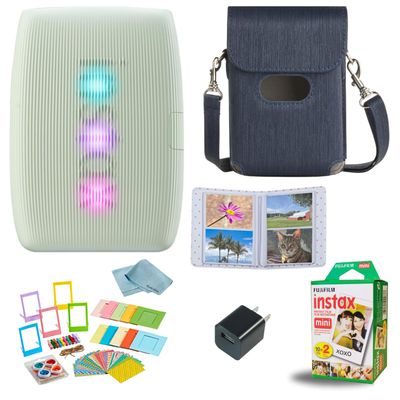 Fujifilm INSTAX Mini Link 3 Smartphone Printer + INSTAX Mini Instant Film (20 Sheets) + USB Wall Charger + BluebirdSales Travel Bag, Photo Album, Microfiber Cleaning Cloth (Sage Green)