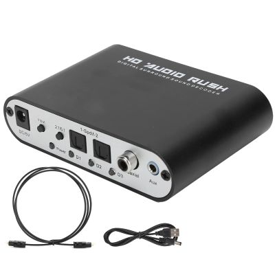 lyrlody Digital Audio Converter, 5.1CH DTS AC 3 Audio Decoder Digital Optical Coax to Analog Converter with Multi Channel Switchs for Home Theater PC DVD (Host+USB+Optical Fiber)