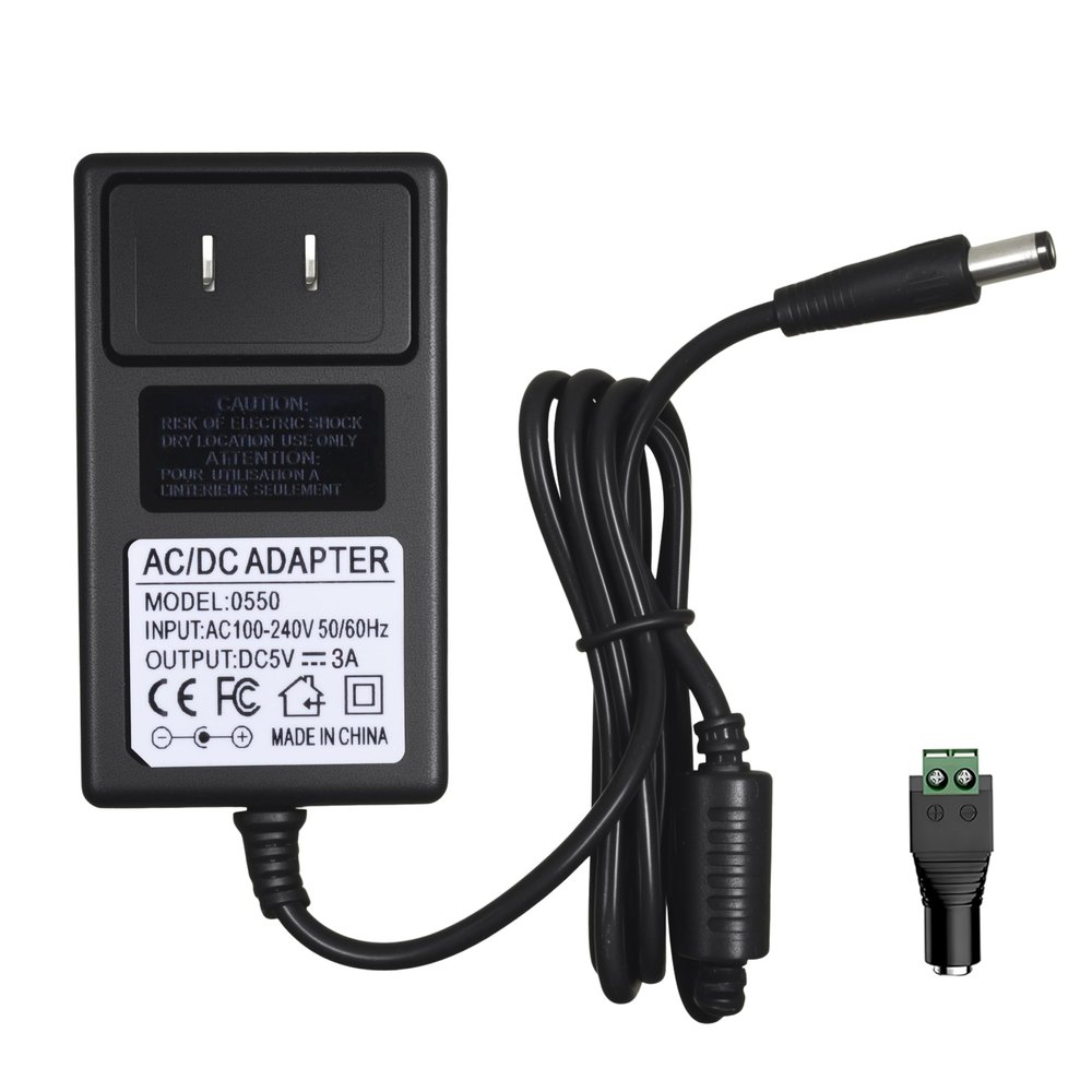 5V 3A 15W Power Supply with Screw Terminal & 5.5x2.5mm Plug, AC 100-240V to DC 5V Adapter for LED Strips, CCTV, 3D Printers, Raspberry Pi (5.5x2.1mm Compatible)