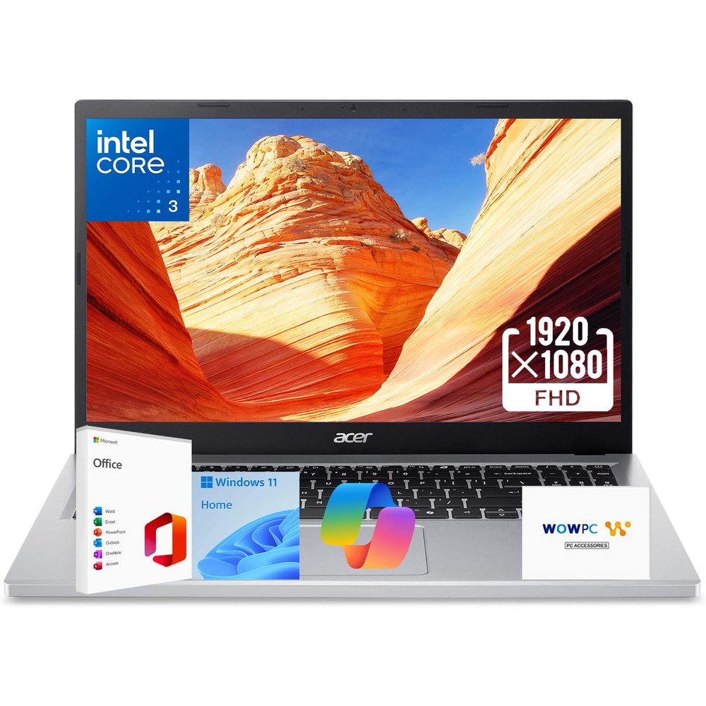 acer Aspire Go 15 Laptop 15.6 Full HD Display Next-Gen Intel Core i3 N355 (8-Core, up to 3.9GHz) Copilot AI Key Microsoft Office HDMI Windows 11 Home WOWPC USB (16GB RAM | 512GB SSD)