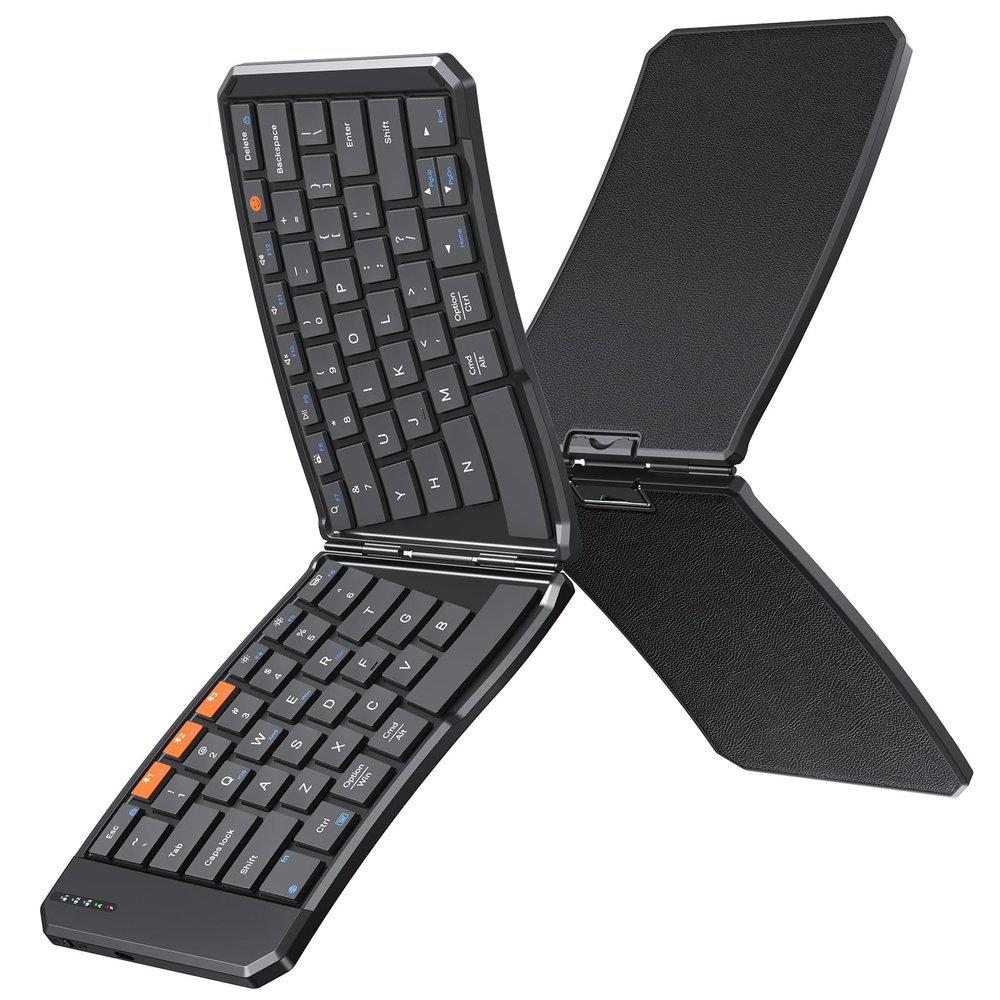 Doci Foldable Bluetooth Keyboard, Split Ergonomic Portable Keyboard for Business Travel, Ultra-Thin Folding Rechargeable Wireless Keyboards Compact for Android iOS Windows Mac Tablet PC Smartphone