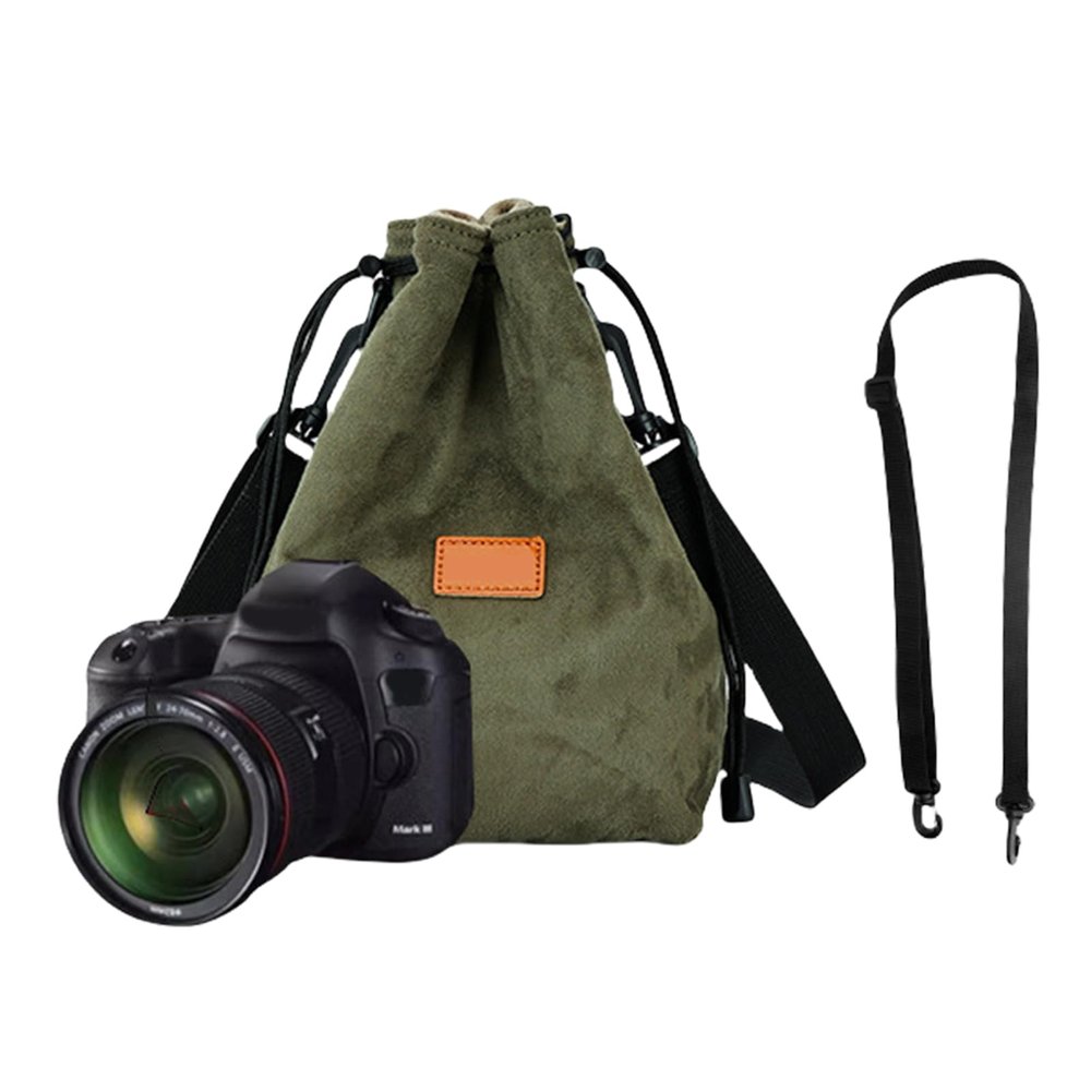 JINPIAOPIAO Camera Case Drawstring Bag Vintage DSLR Camera Bag Soft Lens Case with Shouder Strap for Traveling Camera Storage Case