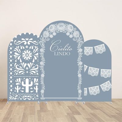 Set of 3 Arch Backdrop Covers Cielito Lindo Baby Shower Arch Stand Stretchy Cover for Mexican Theme Fiesta Talavera Birthday Party Decorations (6FT,6.6FT,7.2FT,Blue10)