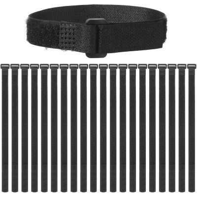 20 Pack Black Reusable Hook and Loop Straps 12" x 1", Durable Nylon Microfiber Cloth, Adjustable Small Fastening Straps, Appliance Cord Organizer, Home/Office/Travel Cable Tidy