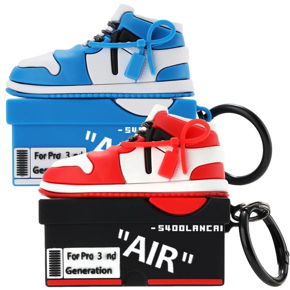 [2Pac] Compatible Airpods Pro 3 Case (2025),3D Cute Cartoon Shoe Box Soft Silicone Protective Cases for Apple AirPods Pro 3rd Generation Case,Airpod Pro 3 Cover with Keychain for Women Men,Red+Blue