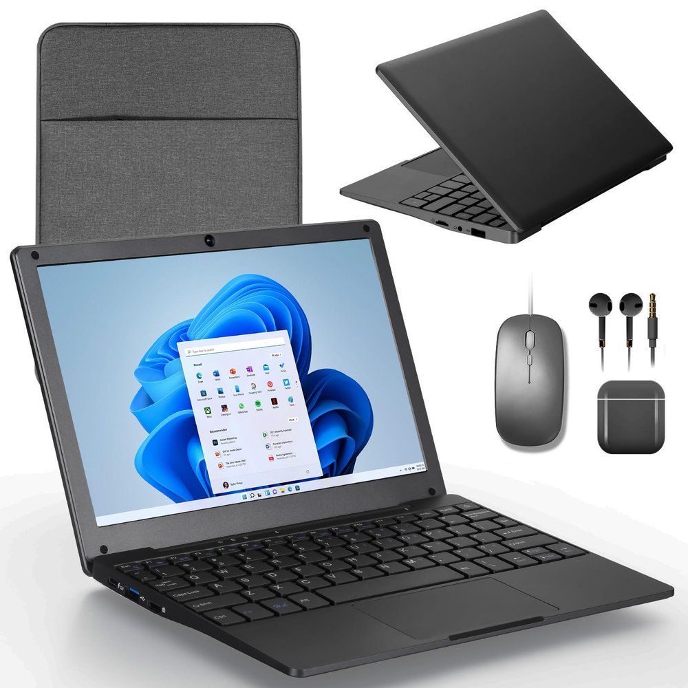 G-Anica win11 Laptop Computer, 8GB RAM 128GB ROM, Celeron Dual core Processors, 10" Netbook Computer with WiFi, Webcam and Bluetooth, Mini Laptop with Bag, Mouse, Headphone and Mouse Pad (Gray)