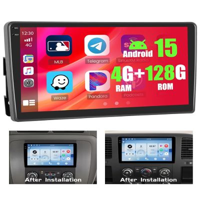 4+128GB Android 15 Car Radio for GMC Sierra Chevrolet Silverado 1500/2500 2007-2013, Tahoe Yukon 2007-2014 Wireless Carplay Android Auto, 10.1" 1280*720P In-cell Touch Screen Stereo WiFi Backup Camera