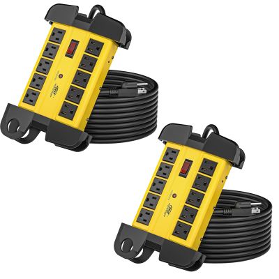 CRST 10-Outlets Heavy Duty Power Strip Metal Surge Protector with 15 Amps, 15-Foot Long Cord 2800 Joules for Garden, Kitchen, Office, School, ETL Listed(2-Pack)