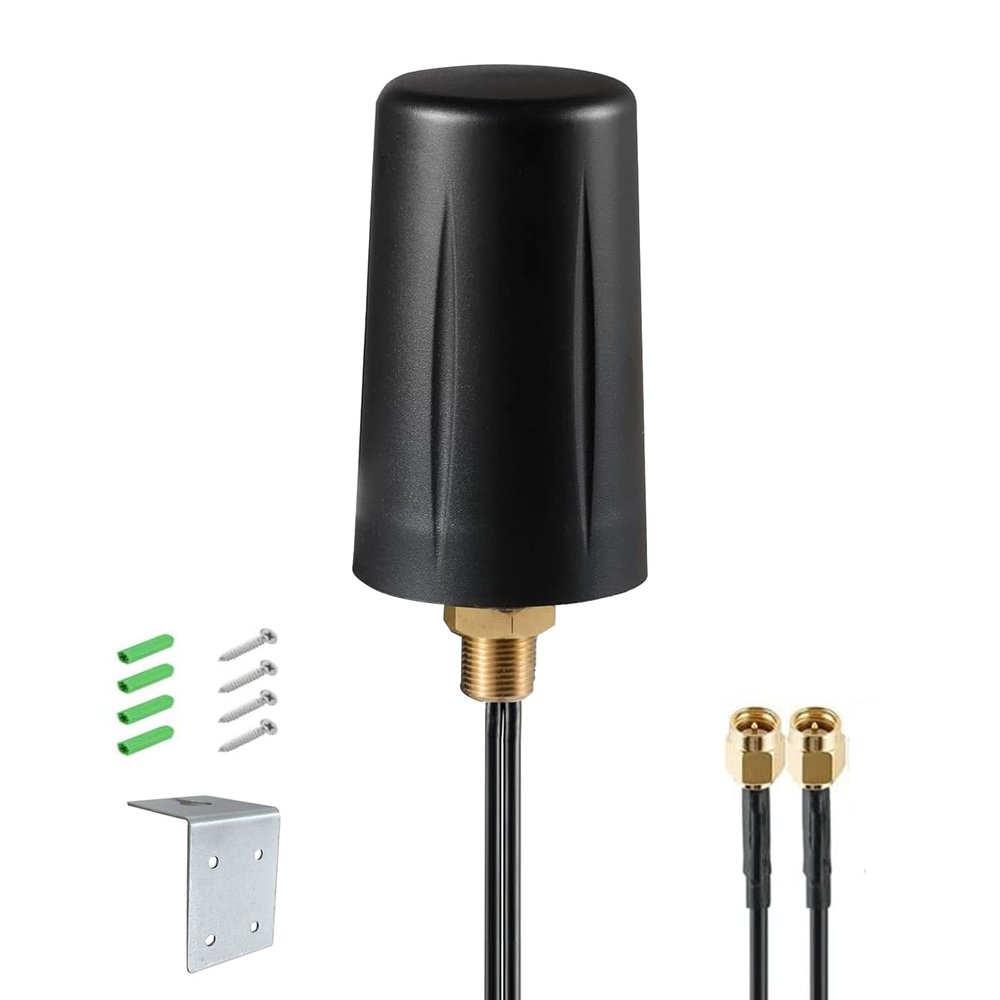 Omni Outdoor 4G/ 5G/ LTE WiFi Cellular Antenna, Low Profile 2x2 MIMO Antenna, Compatible with Router Gateway Modem Cellular Trail Camera, with 10 ft Cable SMA Male/Wall Mount Bracket
