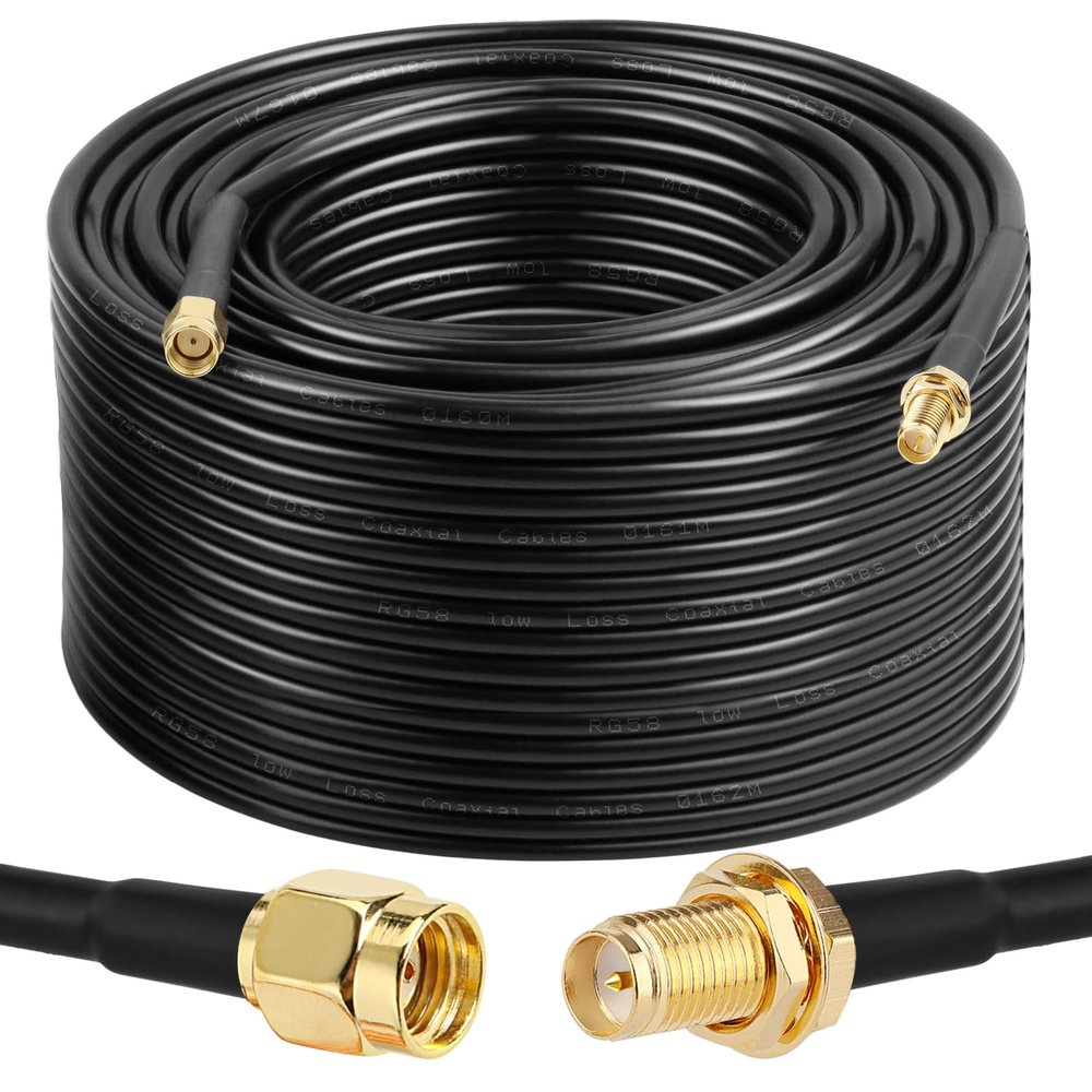 XRDS - RF RP-SMA Male to RP-SMA Female Coax Cable 200FT, RG58 WiFi Antenna Extension Coax Cable for WiFi LAN Router Wireless Network Card Adapter