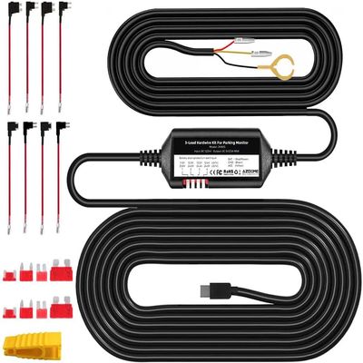3-Lead Acc Hardwire Kit Type-C USB Port for M350 M330 M17Pro DashCam, 12ft with Fuse Kit, Dash Camera 24H Parking Monitor, Convert 12V-24V to Output 5V/2.5A Max, Low Voltage Protection