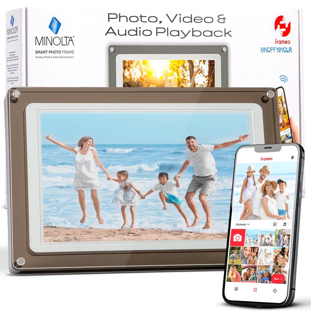 Minolta MNDPF101CLR 10.1in Smart Photo Frame, IPS Touch Display w/Frameo