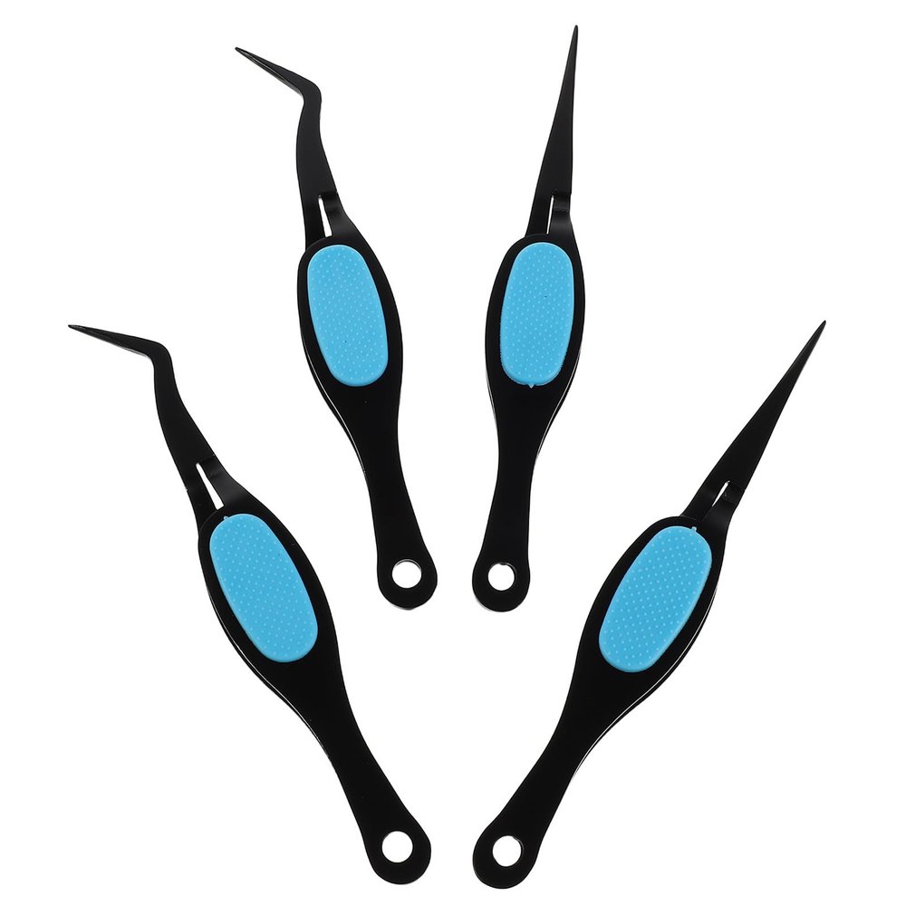Stainless Steel Reverse Tweezers 4pcs Black for Nail Art Positioning