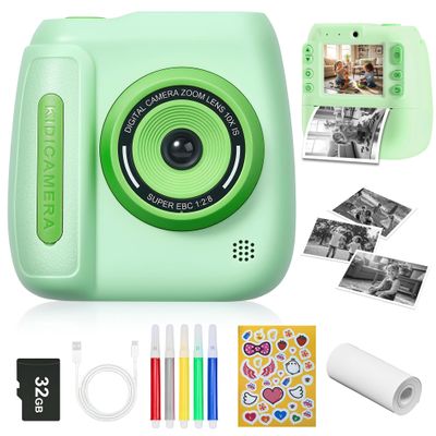 HEYAXA Kids Instant Print Camera - 1080P Video Digital Camera, Portable Toddler Travel Print Toy, Christmas Birthday Gifts for Girls Boys Age 3-12, Green