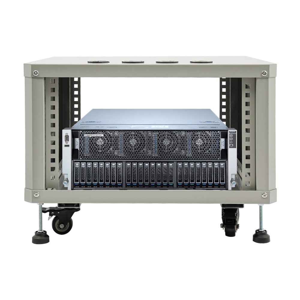 6U Rolling Studio Rack Cabinet with Side Panels Top Base Casters for DJ Audio Equipment Amplifier Server Rack Mount Gray
