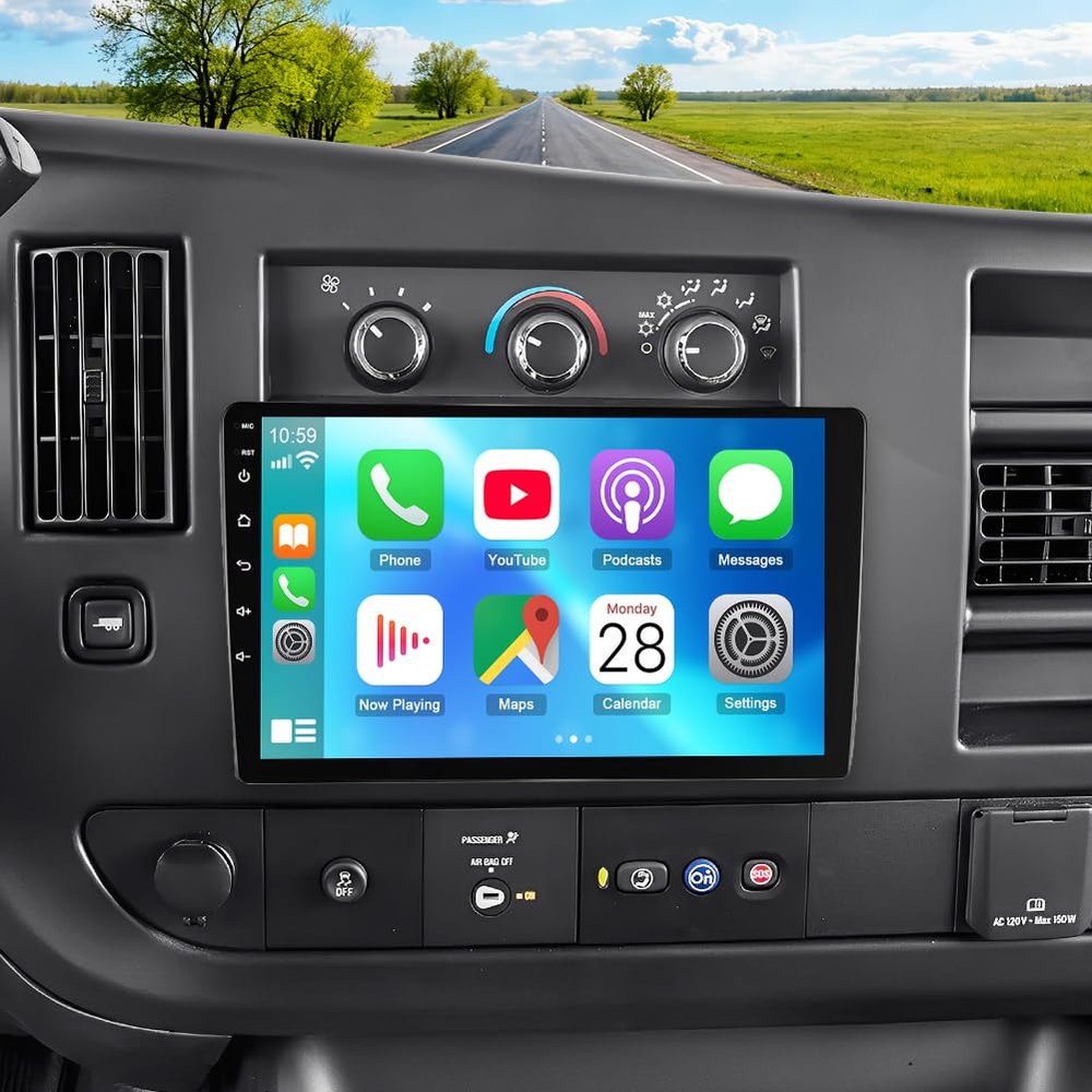 10" Car Stereo Radio for Chevy Express 1500/2500/3500 2008-2011 Upgrade CarPlay Touch Screen Head Unit Car Stereo with Wireless Carplay Android Auto GPS Bluetooth WiFi FM RDS DSP SWC Backup Camera Mic