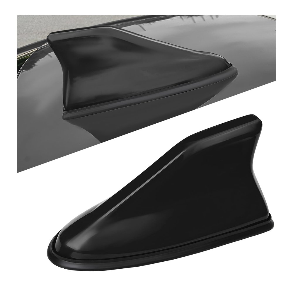 Sbulhia Shark Fin Antenna Cover for Car, Auto AM/FM Radio Signal Base Top Roof Aerial Cover with Adhesive Tape, Fashionable Shark Antenna Base Universal Replacement for Sedan SUV Van (Black)