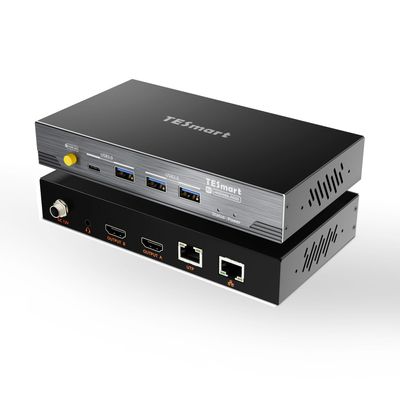 TESmart 4K@60Hz HDMI KVM Extender for Dual Monitor  328ft/100m Over CAT6a, DisplayLink H.265, Gigabit LAN, USB 3.0, EDID, Remote Power, Audio/MIC, Includes Transmitter & Receiver