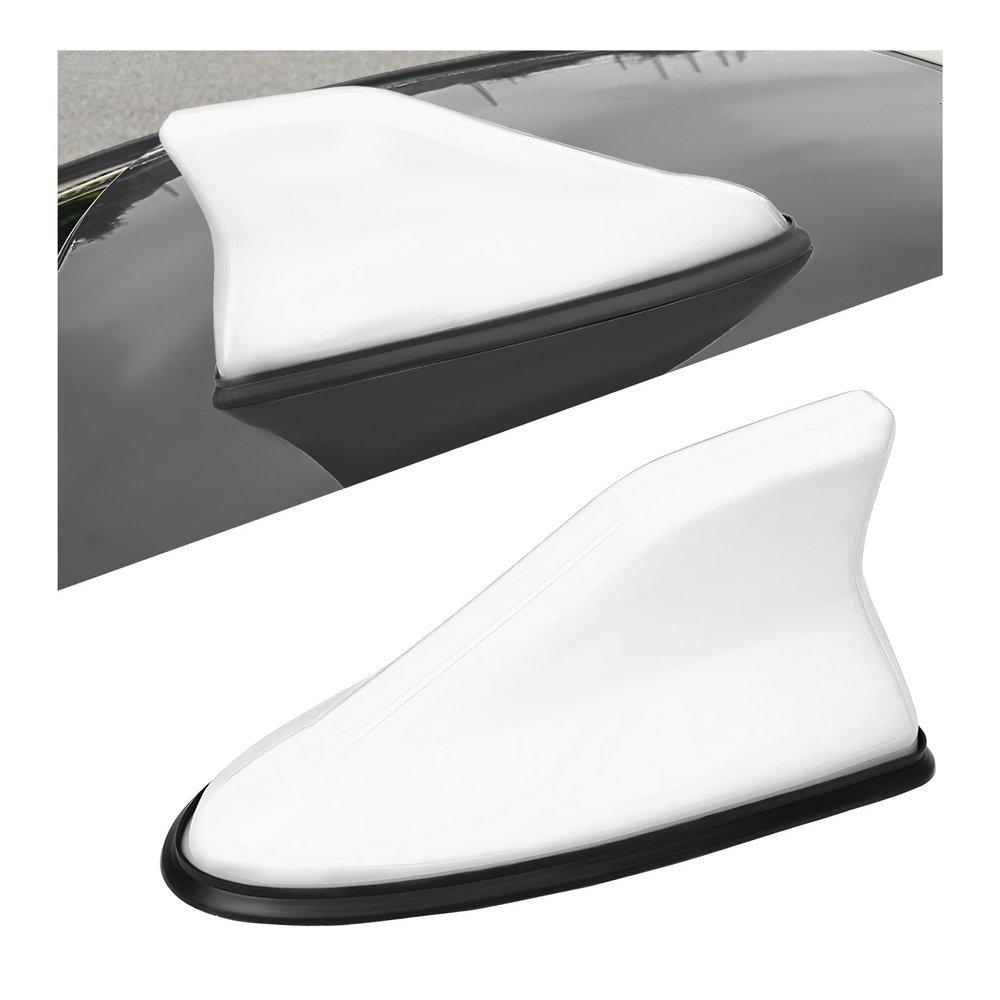 Sbulhia Shark Fin Antenna Cover for Car, Auto AM/FM Radio Signal Base Top Roof Aerial Cover with Adhesive Tape, Fashionable Shark Antenna Base Universal Replacement for Sedan SUV Van (White)