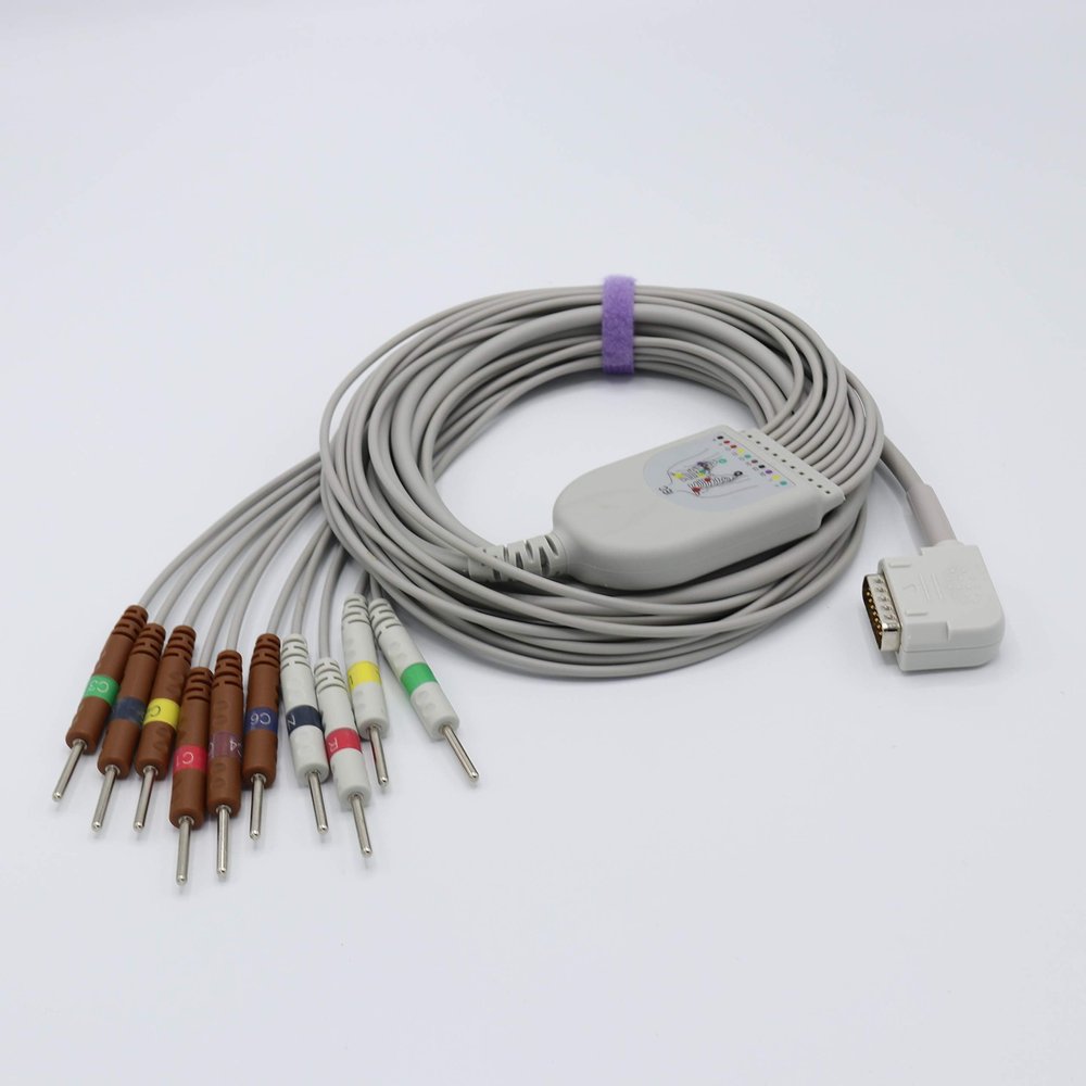 Data Source Lead Cable for Kenz 108, 109, 110, 1210, 1211, 601, Cardico 302, 10leads Cable AHA Banana4.0 15pin